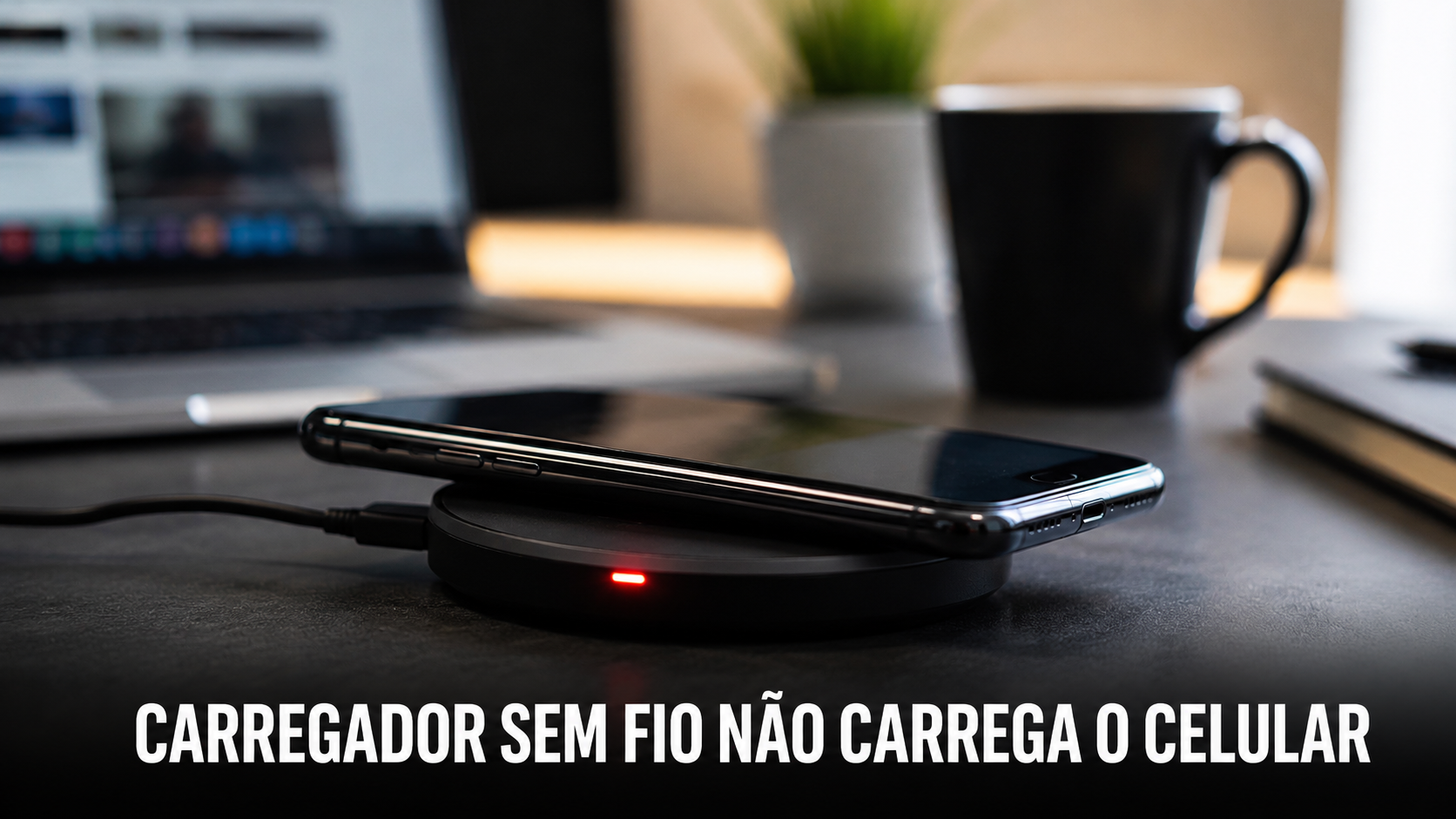 Celular desalinhado no carregador sem fio