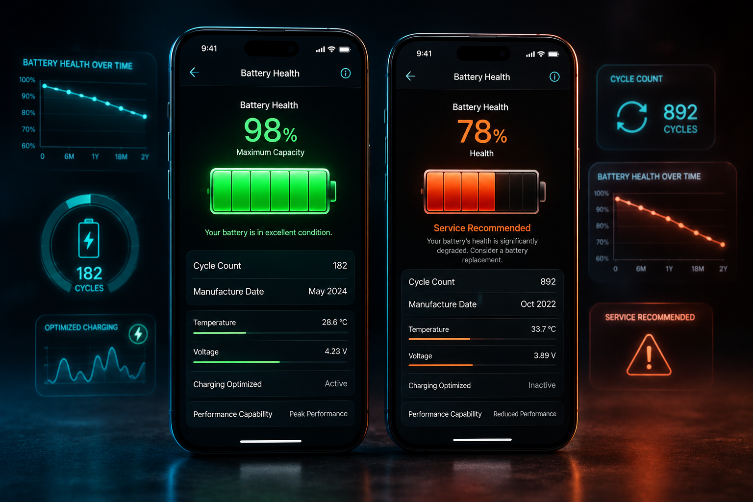 Comparativo Futurista de Saúde da Bateria